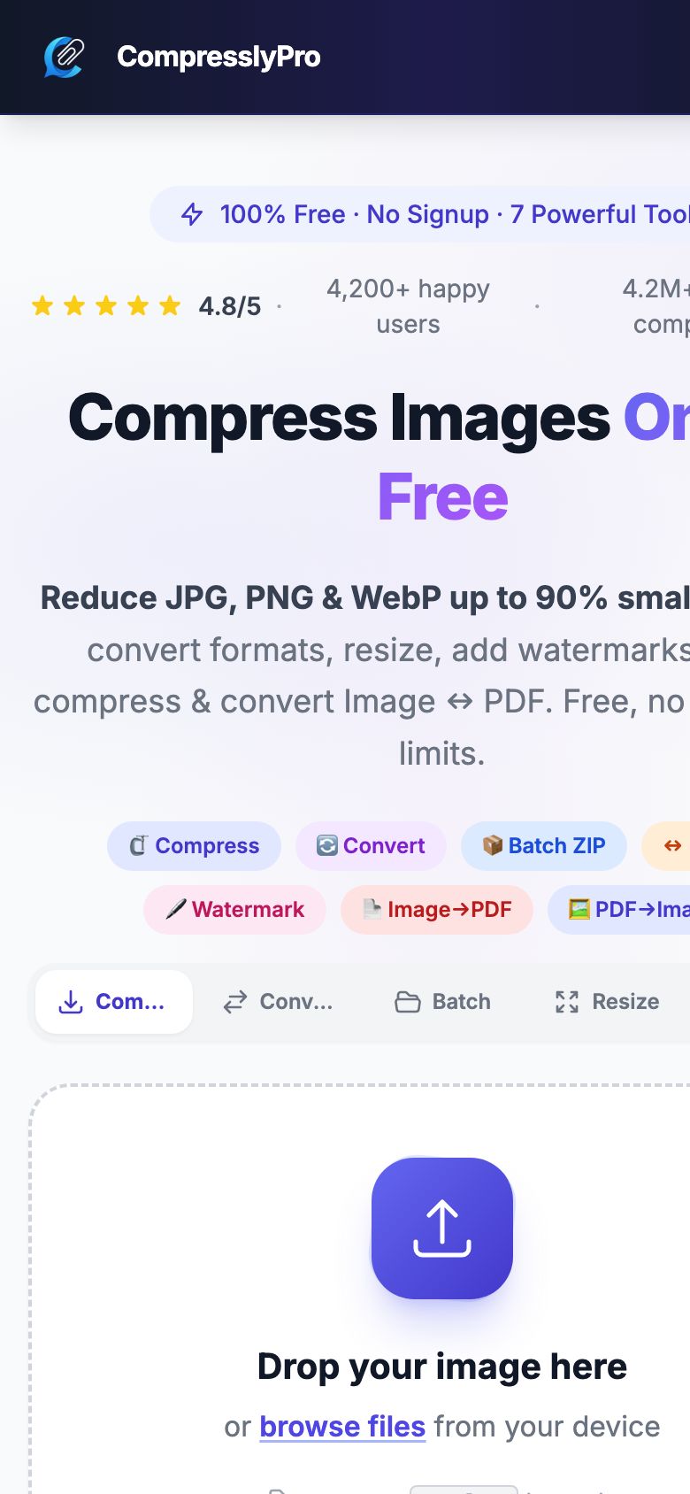 Compressly Pro image compressor on a mobile phone